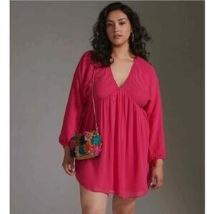 NWT‎ Anthropologie x LETMEBE bright pink baby doll dress Let Me Be XL Petite